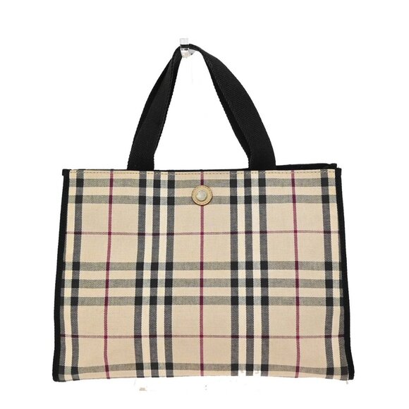 BURBERRY Logo Nova Check Hand Tote Bag Canvas Leather Beige Black 05KA814 - Picture 1 of 16